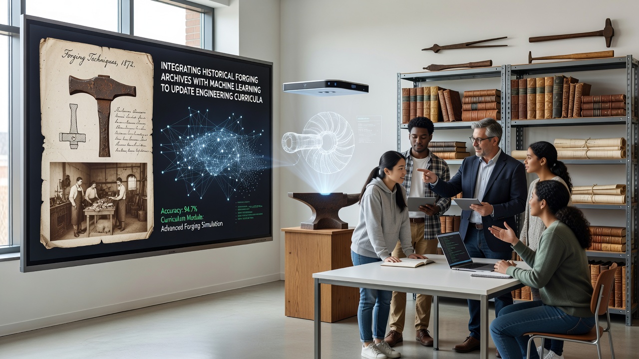 Students and faculty reviewing machine learning outputs derived from digitized forging archives during a curriculum workshop